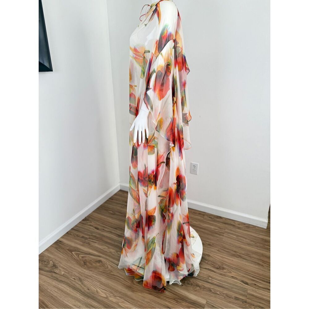 Alexander McQueen Womens Cape Sleeve Sheer Floral-Silk Gown White Sz 4/6 - Picture 10 of 16